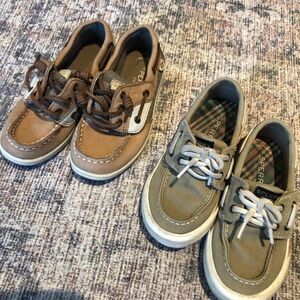 2 pairs of Sperry boat shoes for toddlers sizes 9.5 and 10.5